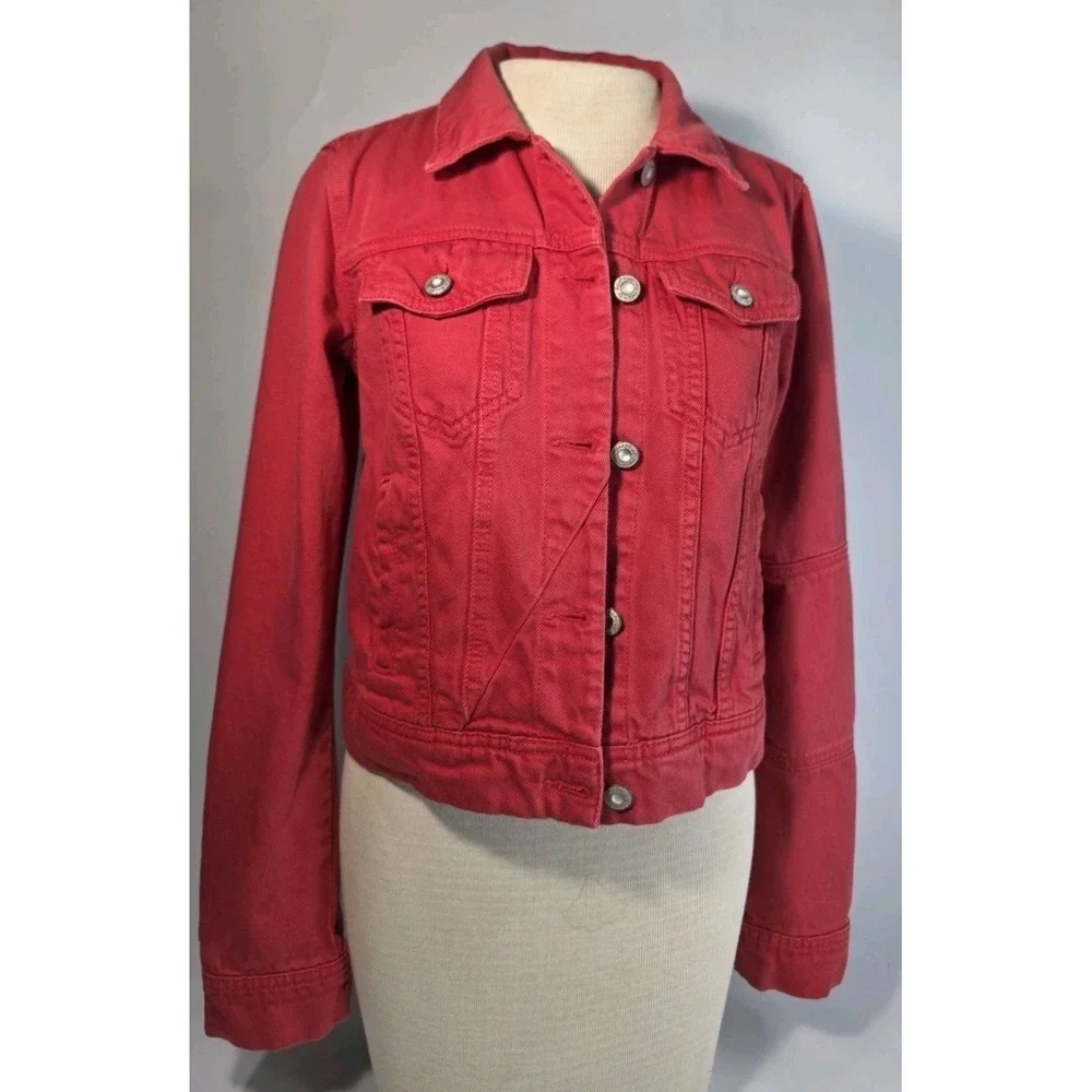 Free People Women's Red Jean Jacket XS - Picture 2 of 11